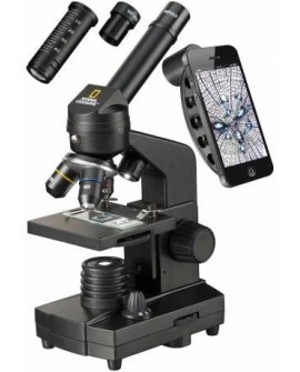Mikroskop Bresser National Geographic 72351 o powiększeniu 40–1280 razy z uchwytem do smartfonu