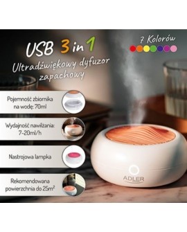 Ultradźwiękowy dyfuzor zapachowy USB 3w1 Adler