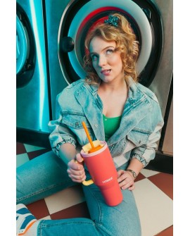 Kubek termiczny z teleskopową słomką Kambukka Rio Tumbler 950ml Pink Papaya