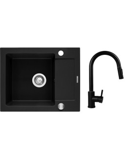Czarny zestaw zlew z baterią - Zlewozmywak PYRAMIS MIDO (62x50) 1B 1D Volcano + Bateria IDEA Black Edition Volcano 070167602BE