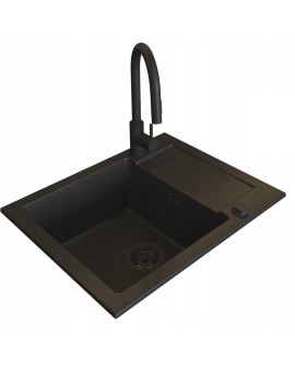 Czarny zestaw zlew z baterią - Zlewozmywak PYRAMIS MIDO (62x50) 1B 1D Volcano + Bateria IDEA Black Edition Volcano 070167602BE