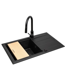 Zestaw - Zlewozmywak PYRAMIS SPARTA PLUS LUX (78x48) 1B 1D + Bateria IDEA Black Edition - 070175802BE - Volcano