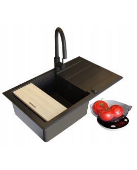 Zestaw - Zlewozmywak PYRAMIS SPARTA PLUS LUX (78x48) 1B 1D + Bateria IDEA Black Edition - 070175802BE - Volcano