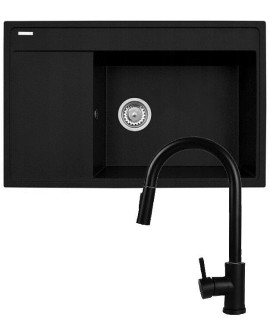 Zestaw - Zlewozmywak PYRAMIS CAMEA (79x50) 1B 1D R + Bateria IDEA Black Edition - 070168502BE - Volcano