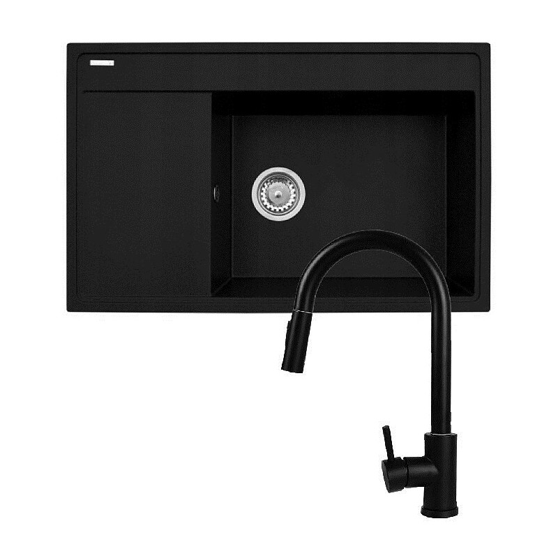 Zestaw - Zlewozmywak PYRAMIS CAMEA (79x50) 1B 1D R + Bateria IDEA Black Edition - 070168502BE - Volcano