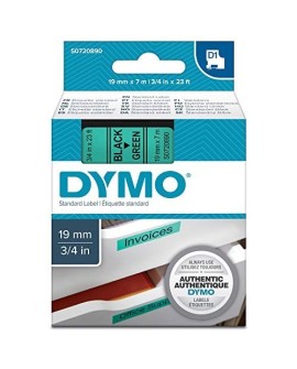 DYMO D1 - Standard Etykiety - Czarny na zielonym - 19mm x 7m