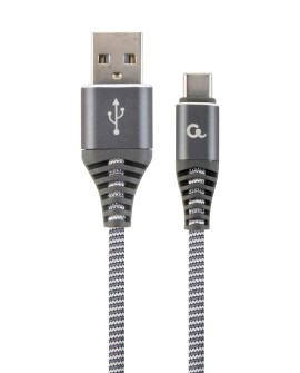 GEMBIRD PREMIUM KABEL USB-C 2.0 (AM/CM) METALOWE WTYKI, OPLOT NYLONOWY 1M, SZARO/BIAŁY