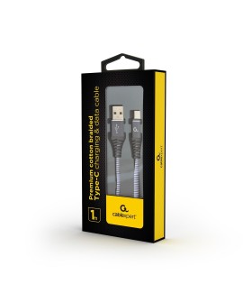 GEMBIRD PREMIUM KABEL USB-C 2.0 (AM/CM) METALOWE WTYKI, OPLOT NYLONOWY 1M, SZARO/BIAŁY