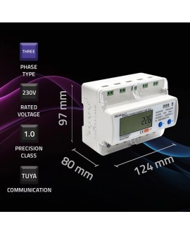 QOLTEC LICZNIK ENERGII TRÓJFAZOWY ELEKTRONICZNY NA SZYNĘ DIN | 400V | LCD | WI-FI