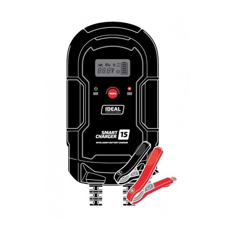Prostownik SMART CHARGE 15 LCD, napięcie ładowania: 12/24 V IDEAL, prąd ładowania: 8/15A, napięcie zasilania: 230V, rodzaj