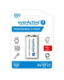 EVERACTIVE AKUMULATOREK 6F22/9V LI-ION 550 MAH Z USB TYP C EVHR22-550C