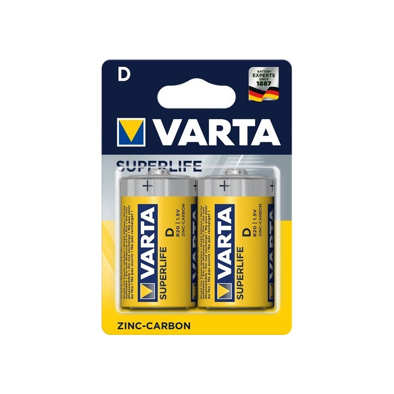 Zestaw baterii cynkowo-węglowe VARTA Superlife R20 D (Zn-C x 2)