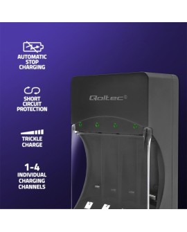QOLTEC ŁADOWARKA DO AKUMULATORKÓW NI-MH TYPU R03/AAA R06/AA | 300MA