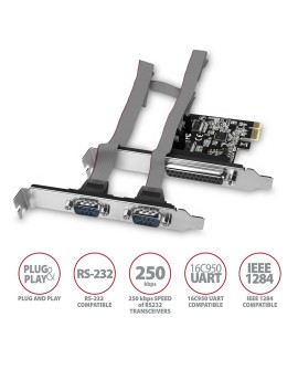 Axagon PCEA-PSN PCIe- mit 1x Parallel-+ 2x Seriell-Ports - ASIX AX99100 adapter Wewnętrzny Równoległy, RS-232