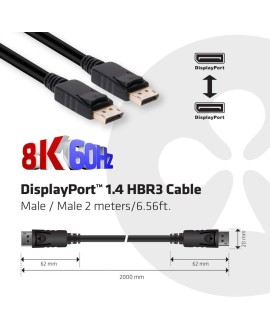 Kabel Club3D CAC-2068 DisplayPort™ 1.4 HBR3 Cable Male / Male 2 m/6.56ft VESA CERTIFIED