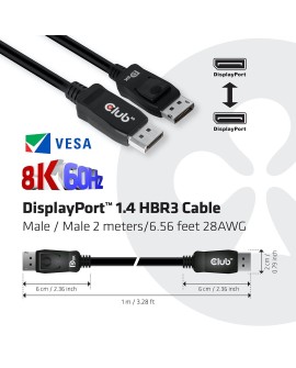 Kabel Club3D CAC-2068 DisplayPort™ 1.4 HBR3 Cable Male / Male 2 m/6.56ft VESA CERTIFIED