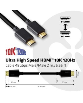 CLUB3D Ultra High Speed HDMI 4K120Hz, 8K60Hz Certified Cable 48Gbps M/M 2 m / 6.56 ft