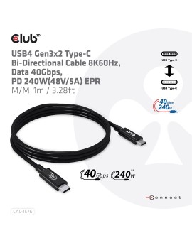 CLUB3D CAC-1576 kabel USB USB4 Gen 3x2 1 m USB C Czarny