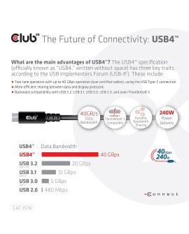 CLUB3D CAC-1576 kabel USB USB4 Gen 3x2 1 m USB C Czarny