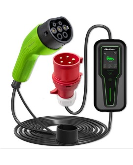 Qoltec 52467 Mobilna ładowarka do samochodu elektrycznego EV z regulacją 2w1 Typ2 | 11kW | 3 Fazy | CEE 5 PIN| LCD |Przenośna |