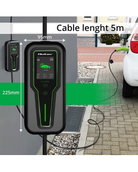 Qoltec 52467 Mobilna ładowarka do samochodu elektrycznego EV z regulacją 2w1 Typ2 | 11kW | 3 Fazy | CEE 5 PIN| LCD |Przenośna |