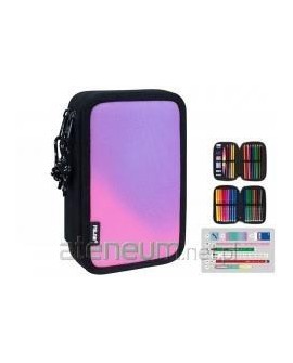 Piórnik 2-poziomowy z wyposażeniem SUNSET czarno - różowy 081264SNK1P MILAN
