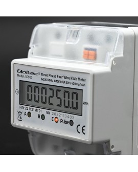 QOLTEC LICZNIK ZUŻYCIA ENERGII TRÓJFAZOWY NA SZYNĘ DIN | 230V | LCD | 4P