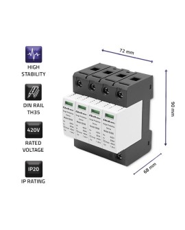 Qoltec Ogranicznik ochronnik przepięć AC | 4P | 420V | T2 | C