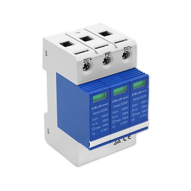 Qoltec Ogranicznik ochronnik przepięć DC | 3P| 1000V | T2 | C