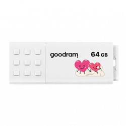 Goodram USB flash disk, USB 2.0, 64GB, UME2, Walentynki, biały, UME2-0640W0R11-V, USB A, z osłoną Walentynki