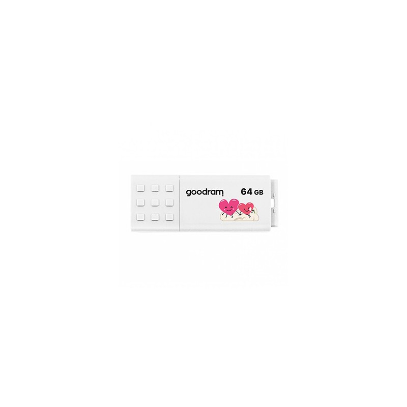 Goodram USB flash disk, USB 2.0, 64GB, UME2, Walentynki, biały, UME2-0640W0R11-V, USB A, z osłoną Walentynki