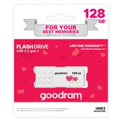 Goodram USB flash disk, USB 2.0, 128GB, UME2, Walentynki, biały, UME2-1280W0R11-V, USB A, z osłoną Walentynki