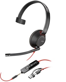 POLY Jednouszny zestaw słuchawkowy USB-C Blackwire 5210 + wtyczka 3,5 mm + przejściówka USB-C/A