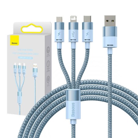 Kabel USB 3w1 Baseus StarSpeed, USB-C + micro USB + Lightning, 3,5A, 1.2m (niebieski)