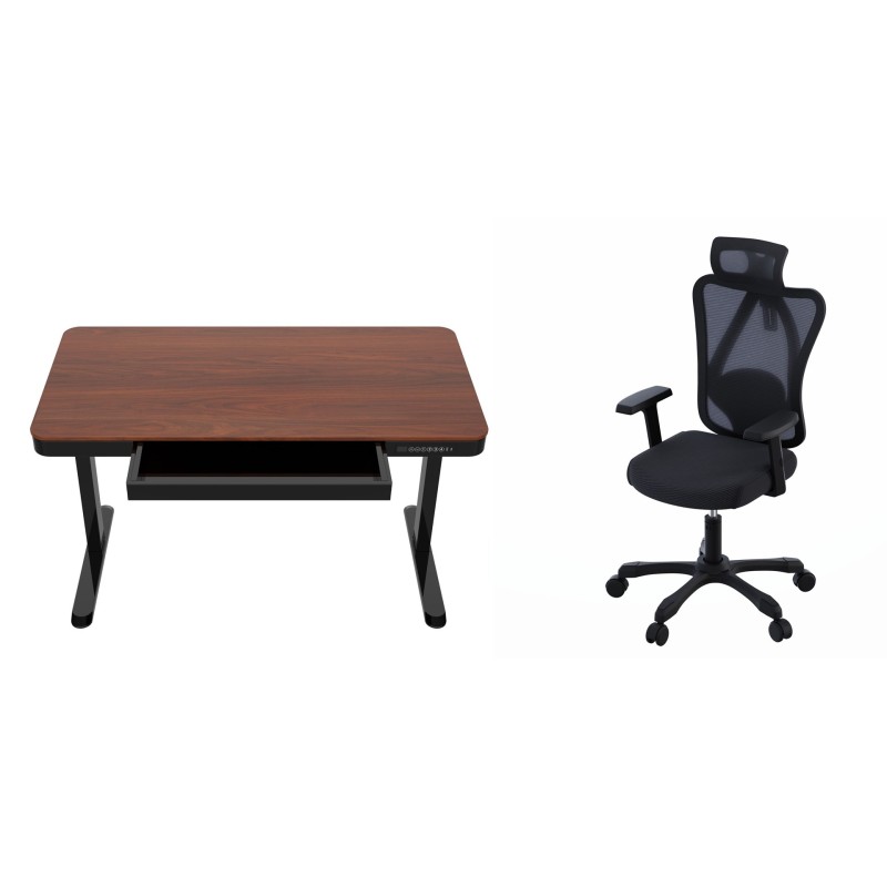 Zestaw Biurko TUCKANO czarny/orzech + Fotel ergonomiczny GEMBIRD czarny