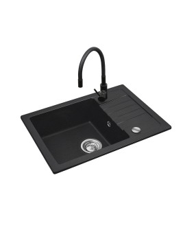 Czarny zestaw zlewozmywak z baterią giętką - zlew MAIDSINKS BALI (62x44) 1B1D czarny + bateria Flessi Black Edition czarna