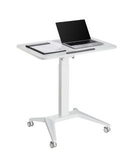 Mobilne biurko stolik na laptop Maclean, białe, pneumatyczna regulacja wysokości, 80x52cm, 8kg max, 109cm wys, MC-453W