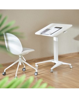 Mobilne biurko stolik na laptop Maclean, białe, pneumatyczna regulacja wysokości, 80x52cm, 8kg max, 109cm wys, MC-453W