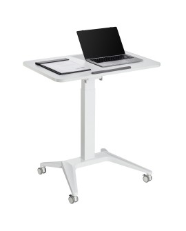 Mobilne biurko stolik na laptop Maclean, białe, pneumatyczna regulacja wysokości, 80x52cm, 8kg max, 109cm wys, MC-453W