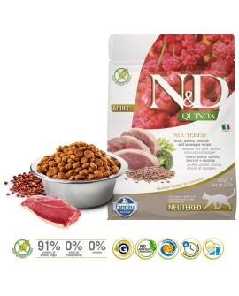 FARMINA N&D Quinoa Cat Duck, Broccoli, Asparagus Neutered Adult - sucha karma dla kota - 300 g