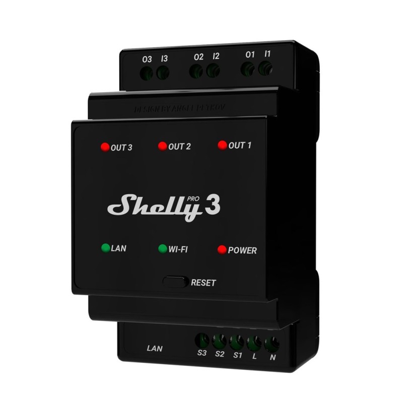 Shelly Pro 3 przekaźnik zasilający Czarny