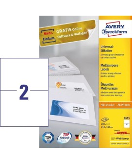 Avery 3655 samoprzylepne etykiety Prostokąt Na stałe Biały 200 szt.