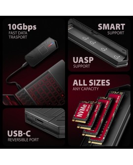 Obudowa SSD M.2 AXAGON EEM2-GAM, USB-C 10Gbps - NVMe & SATA SSD GAME M.2 box, bez skrótów