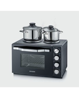 SEVERIN MINI PIEKARNIK Z PŁYTAMI DO GOTOWANIA, ZAKRES TEMP. 100°C-230°C, TIMER DO 120 MIN, 30 L, 1500W TO2074