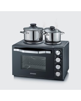 SEVERIN MINI PIEKARNIK Z PŁYTAMI DO GOTOWANIA, ZAKRES TEMP. 100°C-230°C, TIMER DO 120 MIN, 30 L, 1500W TO2074