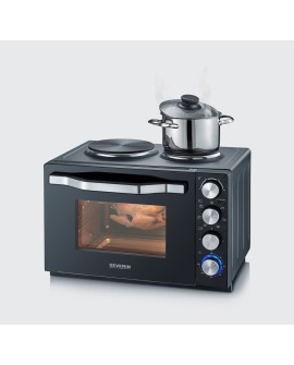 SEVERIN MINI PIEKARNIK Z PŁYTAMI DO GOTOWANIA, ZAKRES TEMP. 100°C-230°C, TIMER DO 120 MIN, 30 L, 1500W TO2074