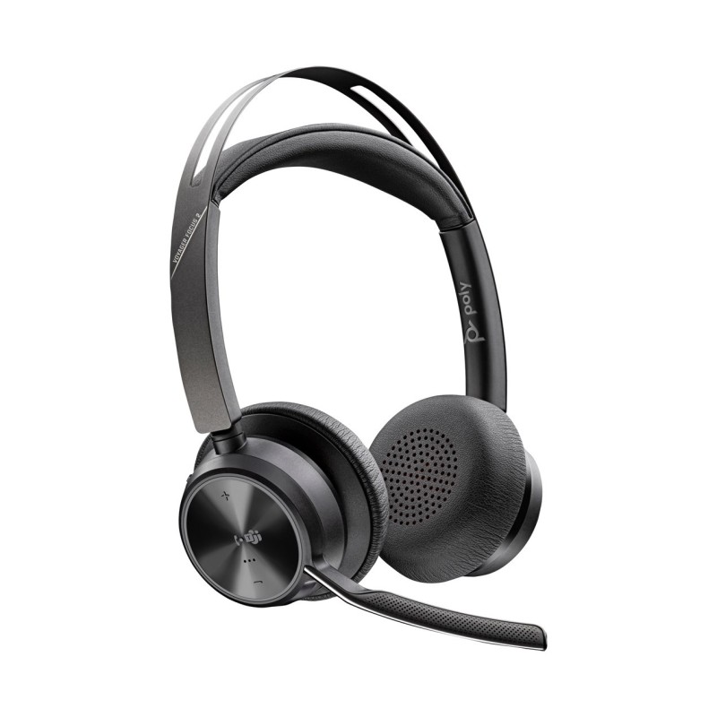 POLY Zestaw słuchawkowy Voyager Focus 2 z certyfikatem Microsoft Teams USB-C-C + przejściówka USB-C/A + podstawka ładująca