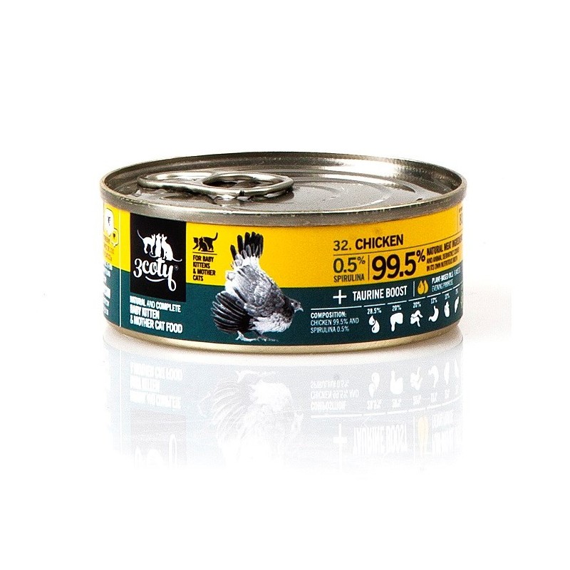 3Coty CHICKEN with Spirulina for Baby Kittens and Feeding Mother Cats 80g