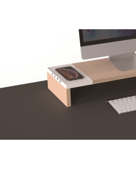 POUT Eyes9 – Podstawka pod dwa monitory z uniwersalnym bezprzewodowym systemem ładowania urządzeń, kolor biały