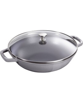 Wok żeliwny z pokrywką Staub - 30 cm, Grafitowy